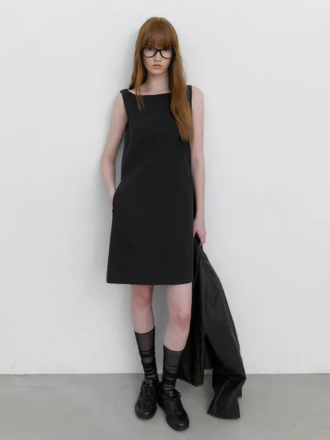BOAT NECK A-LINE MINI DRESS (OP-6314)
