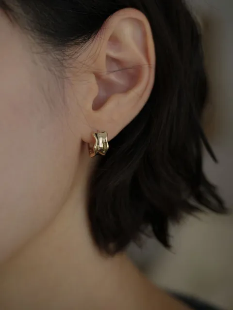 14k wide wave one touch earrings (1pair)