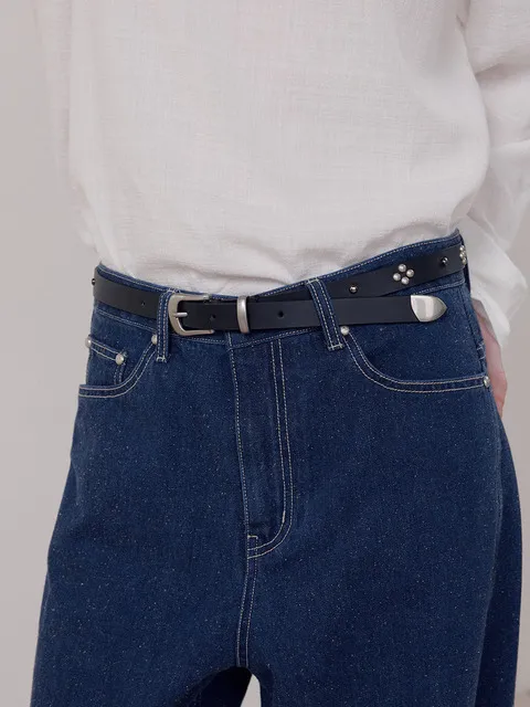 Stud Leather Belt Black_F261AC01