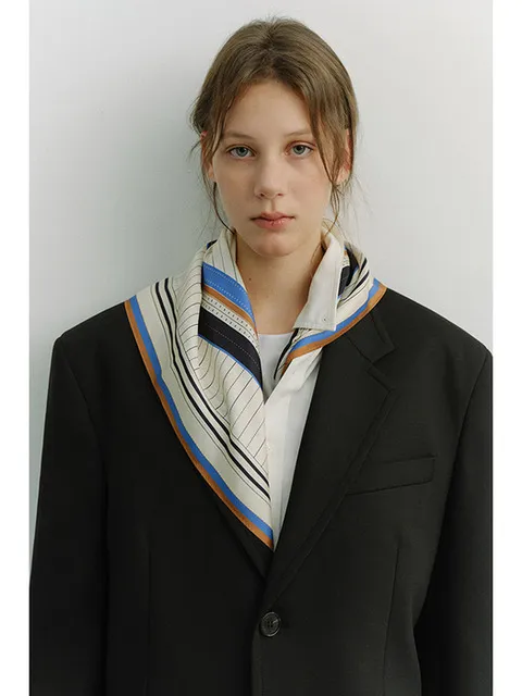 LINEAR FRAME SCARF CREAM NAVY_UDMU6E101MU