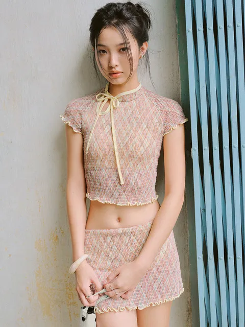 QIPAO SMOCKING SWIM TOP_Citrus