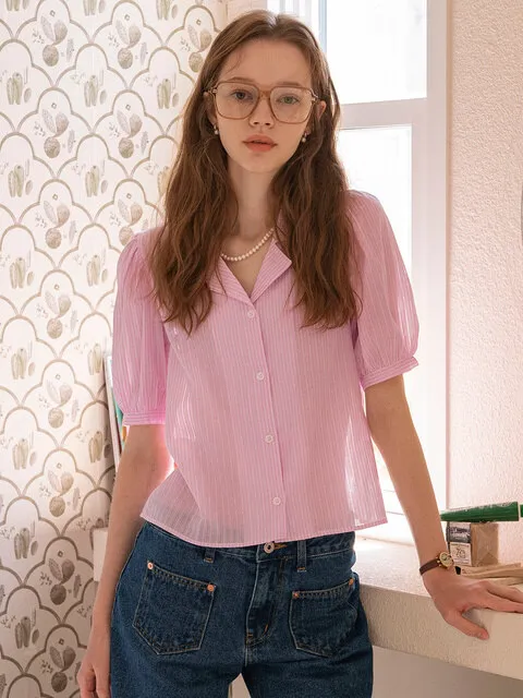 A3416 Princess hole shirt_Pink stripe