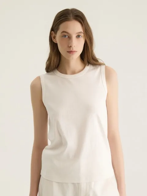 COTTON SLIM SLEEVELESS TOP - WHITE