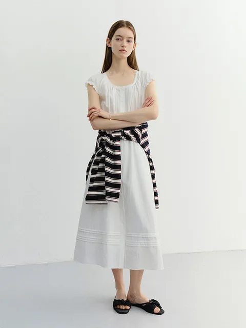 SLEEVELESS SHIRRING DRESS WHITE_UDDR6B223WT