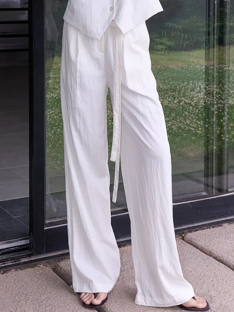 LT503 SUMMER LAYER BELTED SLACKS, CREAM IVORY