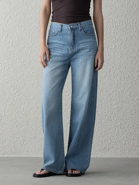High-Rise Semi-Wide Straight Denim - Faded Indigo