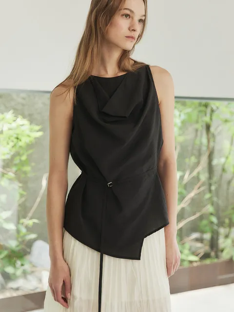 Silk-Blend Double Layered Blouse_Black
