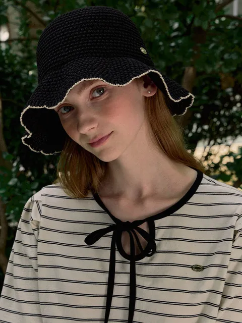 Olivia Summer Knitted Bucket Hat - Black