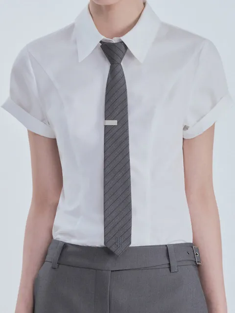Logo Embroidered Slim Suit Tie - Grey Stripe,Navy Stripe