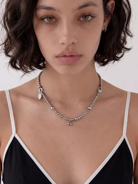 Surgical Steel Mixed Ball Drop Chain Necklace(Silver)