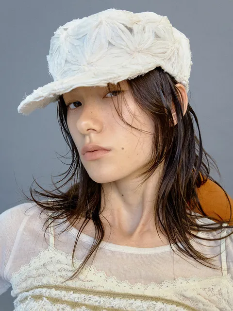 CLASSIC NEWSBOY CAP_FLAT_FLOWER CREAM