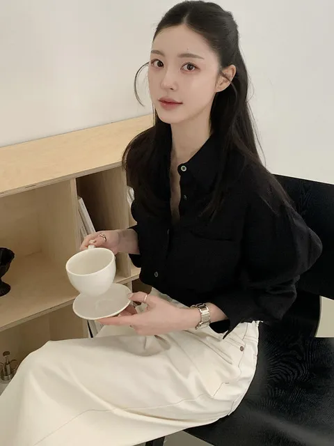 SITP5160 루즈핏 링클 실키 셔츠_Black