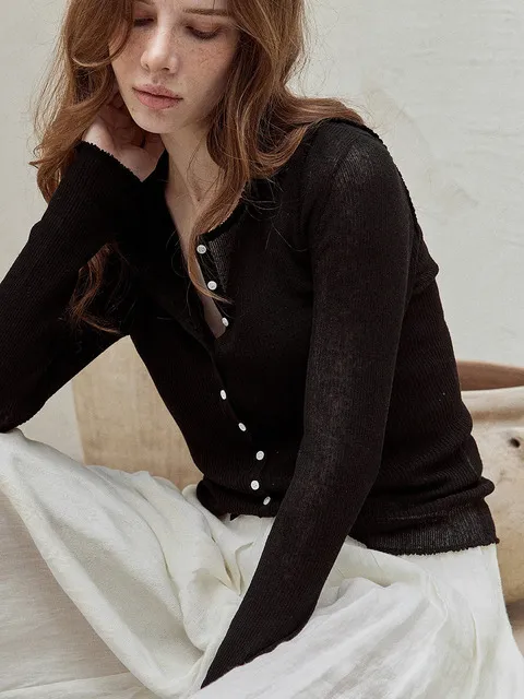 린넨 골지 가디건 (BLACK)