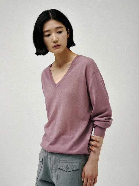 MEIN LINEN V-NECK KNIT_LILAC