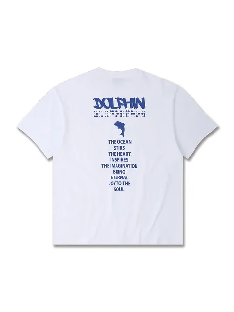 DOLPHIN FINGER READING GRAPHIC HALF SLEEVE T-SHIRTS WHITE