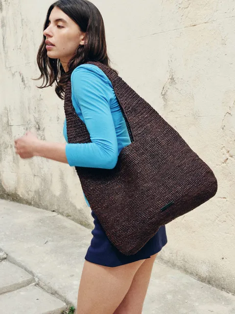 GRAIN RAFFIA BAG (MIX BROWN)