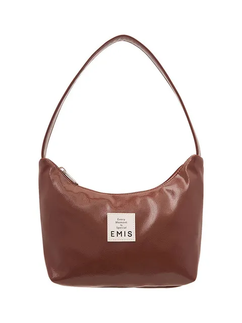NEW ENAMEL HOBO BAG-BROWN