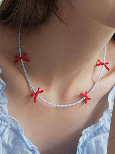 blooming ribbon beads-necklace