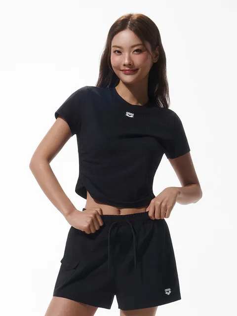 그래픽데이 여성 슬림핏 숏슬리브 래쉬가드 A6BL1QR26BLK