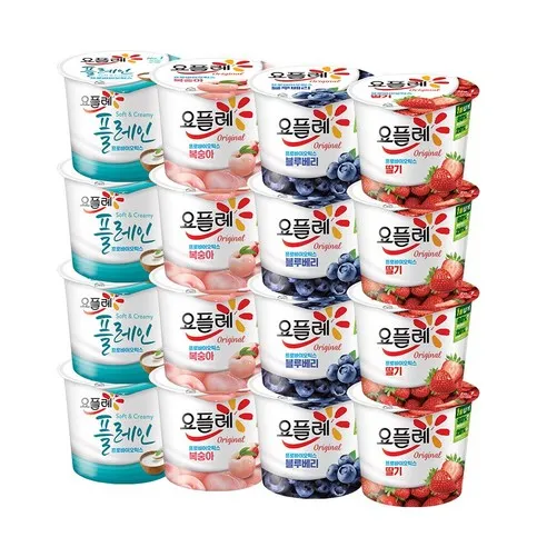 빙그레 요플레홈 180g 4종혼합 (딸기4+복숭아4+블루베리4+플레인4)