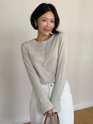 틸아이다이 STRIPE COTTON TEE TIFA04LT05 Gray