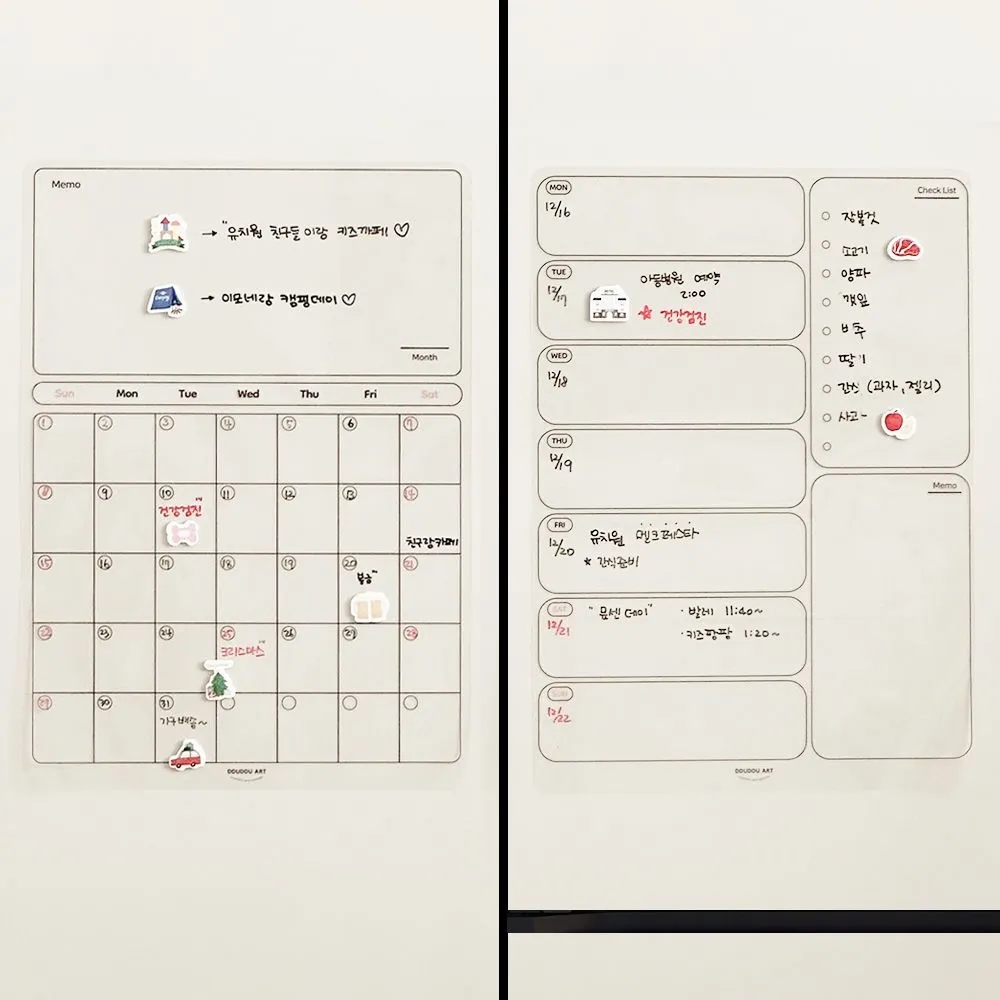 뚜뚜아트 비스포크 오브제 냉장고 투명 달력 메모지 이유식 스케쥴 캘린더