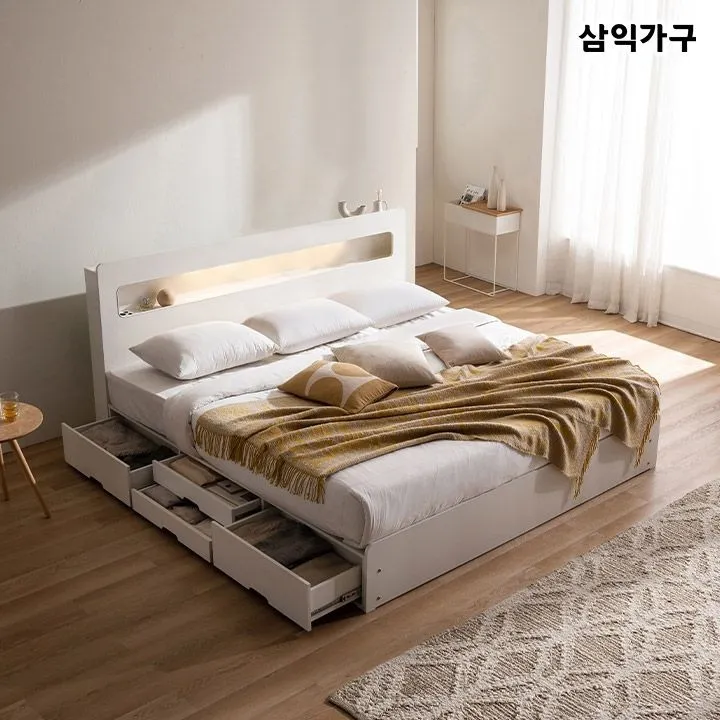 삼익가구 레이즈 LED 4단 바닥막힌 수납 침대 SS Q LK 매트포함