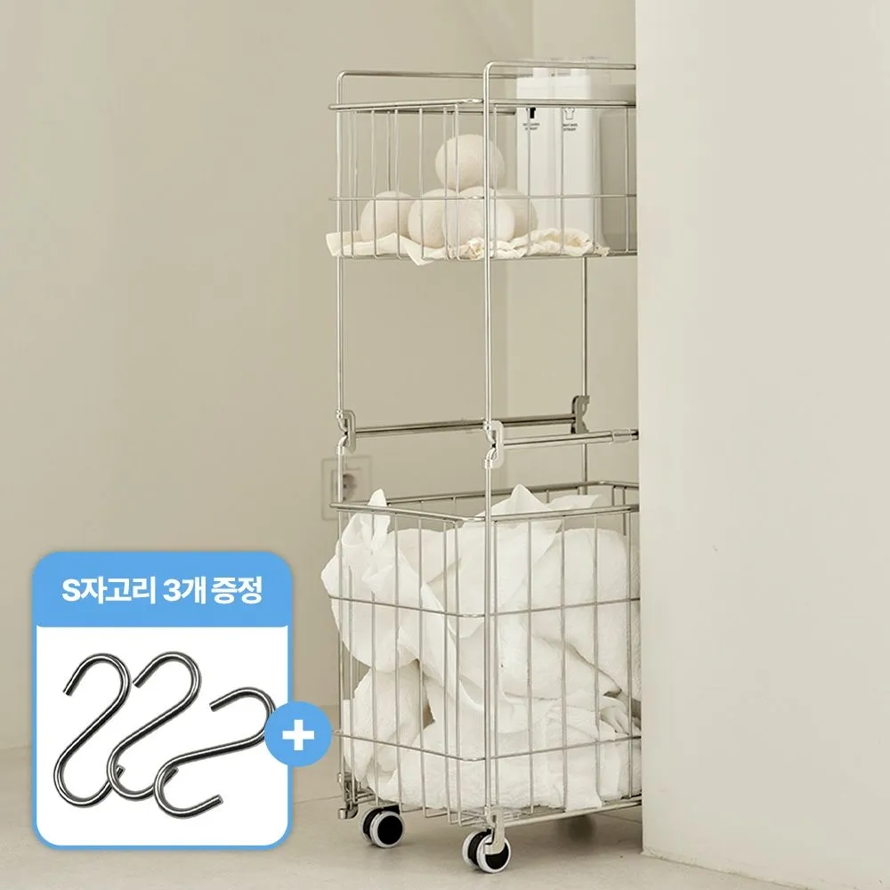 jbj 올스텐 304 소담 세탁 트롤리 틈새 빨래바구니 2 3단 바퀴 포함