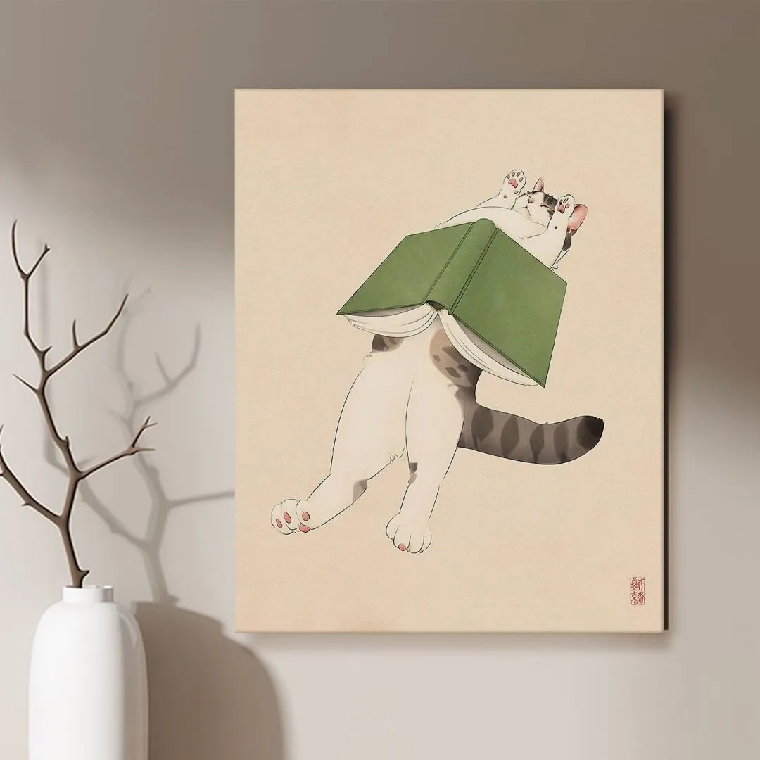 세잔느화실 현대 민화 춘묘도 고양이 카페 거실 인테리어 캔버스 그림액자 02.일장춘묘