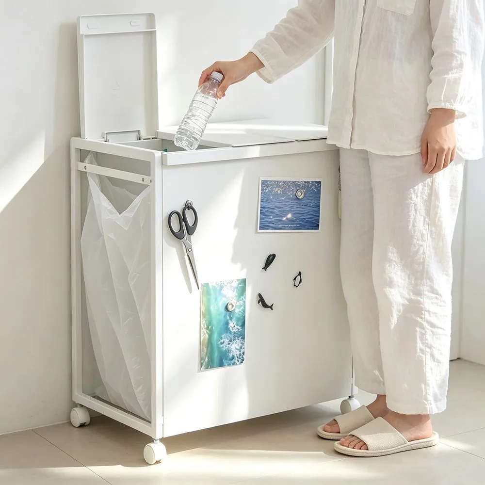 폴라도레 철제 가정용 재활용 분리수거함 쓰레기통 20L 3칸 화이트