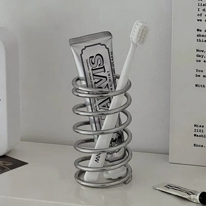 다이렉트스토어 스테인리스 스텐 메탈 스프링 칫솔 꽂이 거치대 욕실 쇠테리어 다용도 수납 치약 홀더