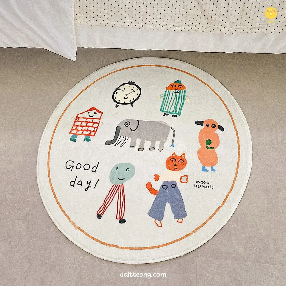 달떵 예쁜 굿데이 애니멀 아기 원형 러그 6size 거실 아이방 침실 카페트 포인트 매트 사계절