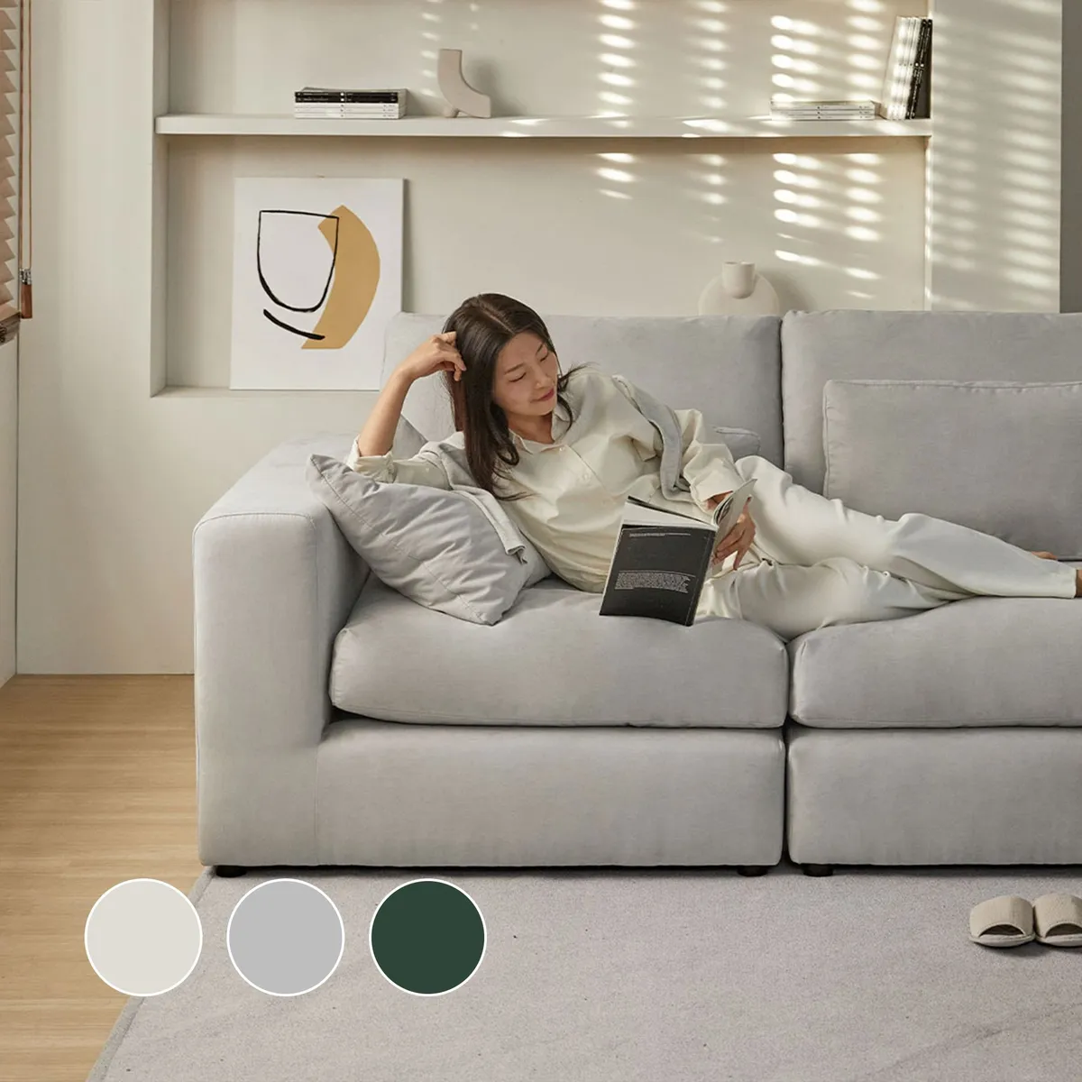 한샘 눕 데일리 구스 아쿠아텍스 패브릭 모듈 소파 1인코너형 3colors