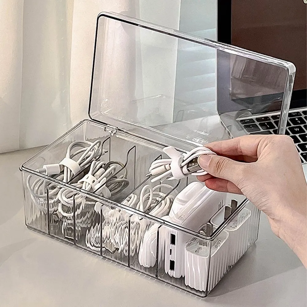 루시아이 투명 디바이더 다용도 정리함 뚜껑있는 아크릴 이어폰 케이블 USB 보관 수납함