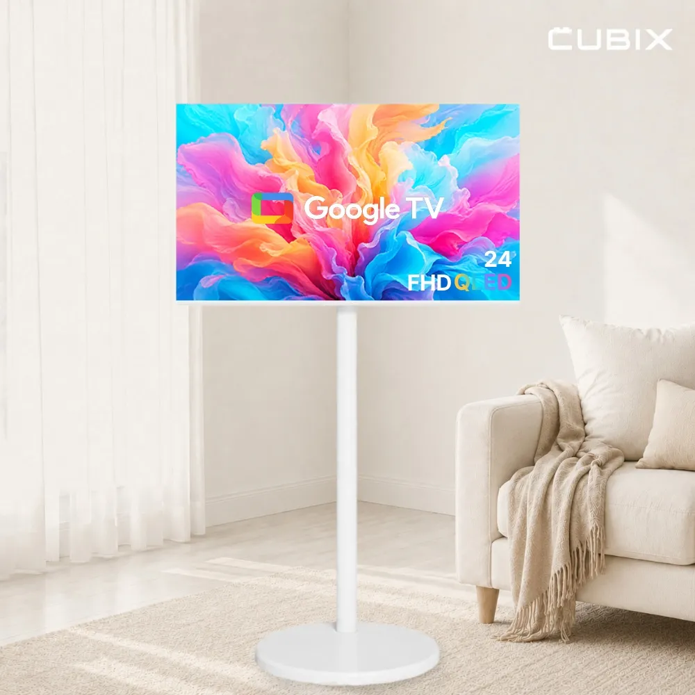 큐빅스전자 무빙큐빅스 화이트에디션 구글 스마트 24인치 60cm QLED FHD TV 삼탠바이미
