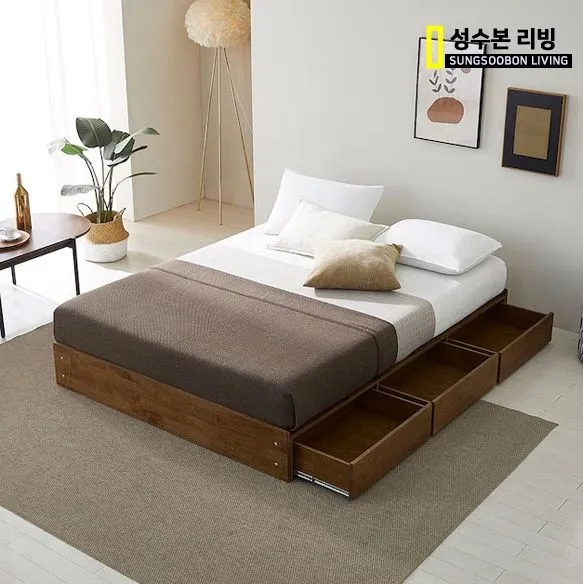 성수리빙 루나 무헤드 빅3단수납 원목침대 프레임 SS Q K
