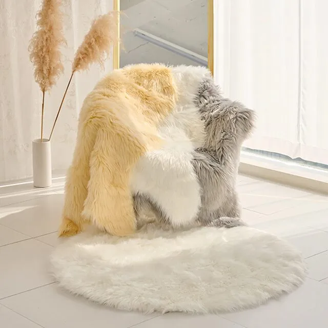 장모 에코퍼 양털 원형 러그 3size 3colors