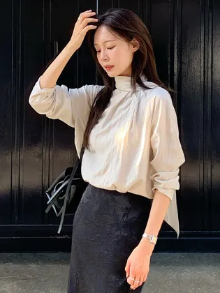 루에브르 Crinkle Scarf Tie Blouse SW6AB880_2color