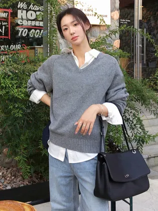 시야쥬 SIKN2156 울 블렌드 루즈 브이넥 니트_Melange gray