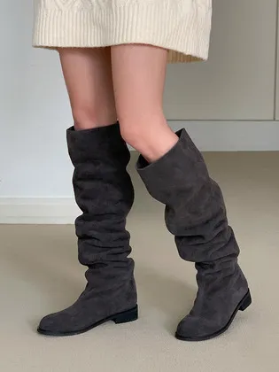 더조히 보온 퍼 VER 앨펑PICK Vintage Knee-High Boots 2.5CM 5CM