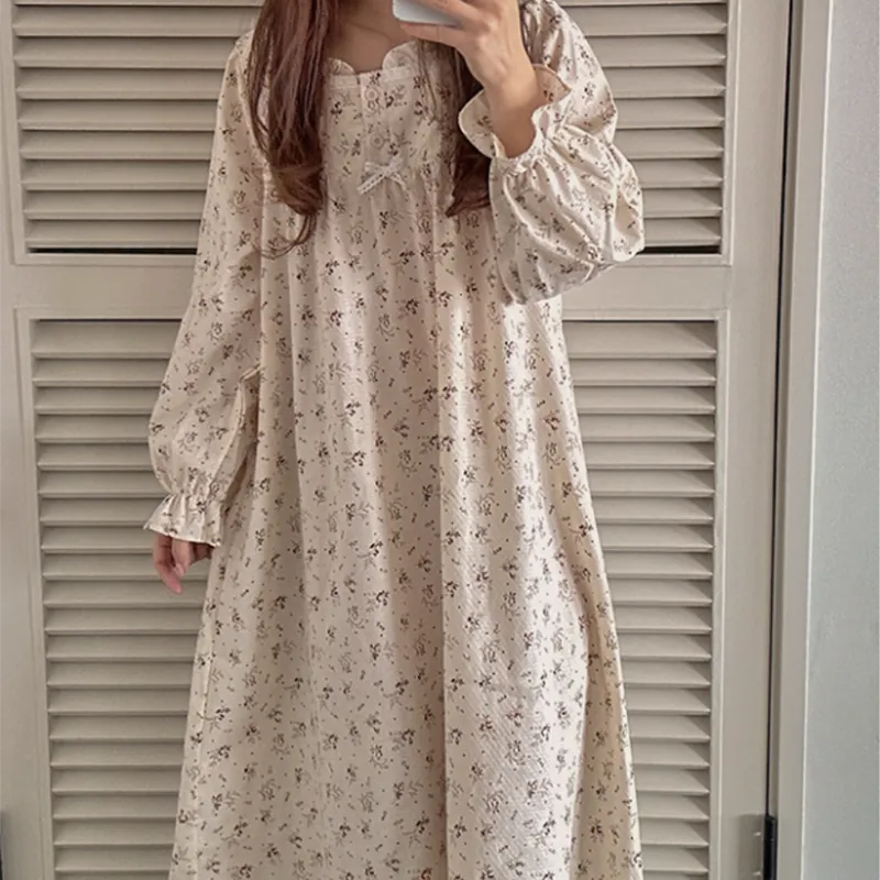 해피데이 H.made 로에드 플라워 긴팔 잠옷 임산부 홈웨어 여성 원피스 2type
