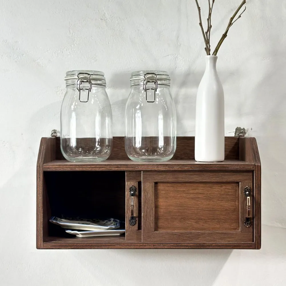 45팩토리 슬라이딩장 라왕합판 수납장 원목 소품정리함 빈티지 티크색상