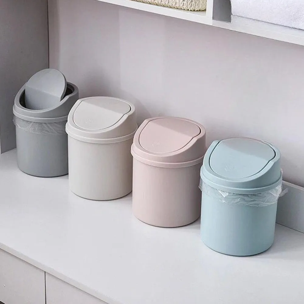 무타공마켓 파스텔 스윙형 미니 휴지통 거실 탁상 화장대 쓰레기통 4colors
