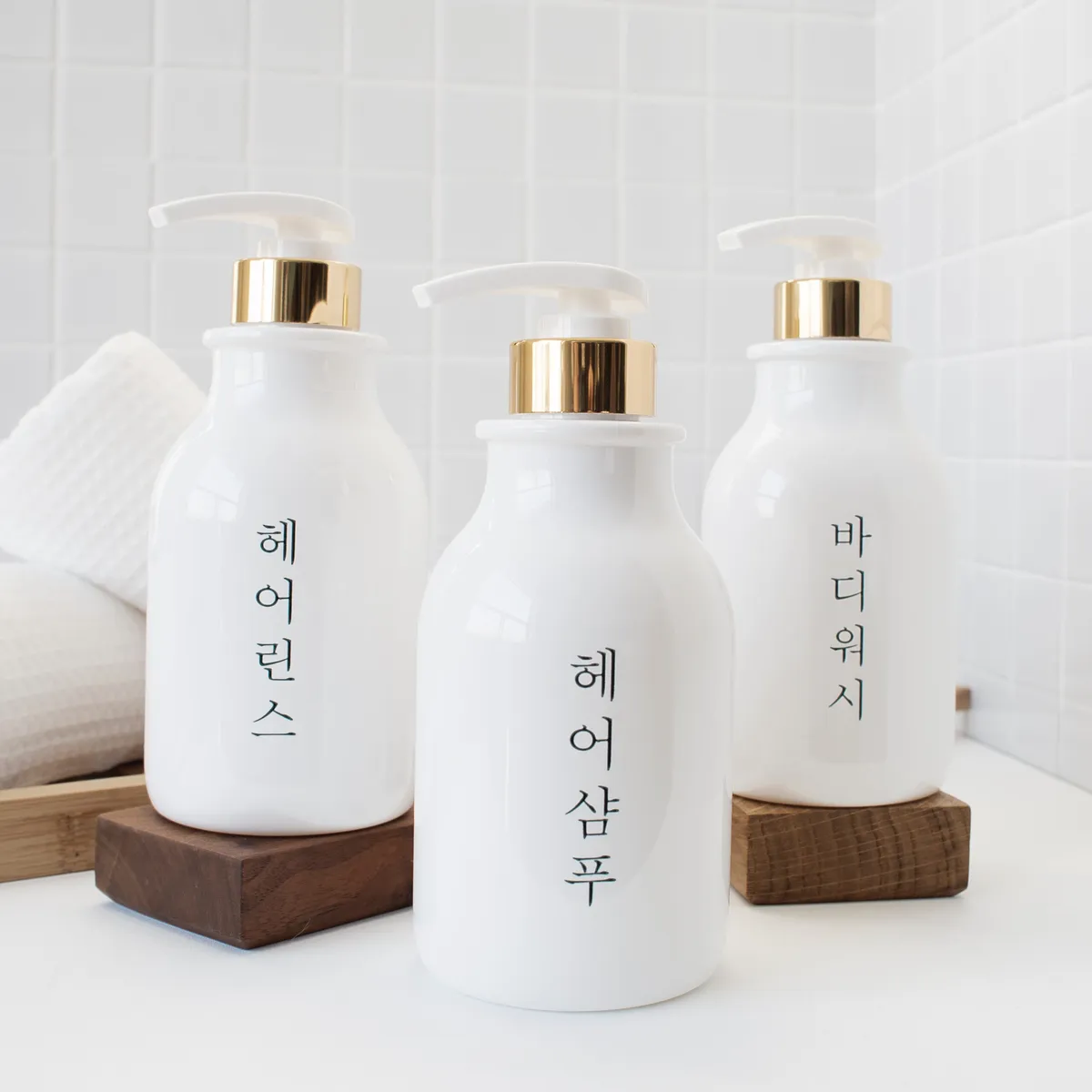 홈스토킹 세로글 한글라벨 욕실 디스펜서 샴푸통