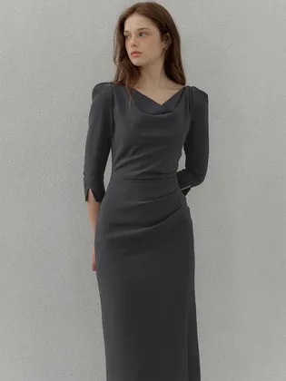 플로움 Classic Low Drape Dress_3Color