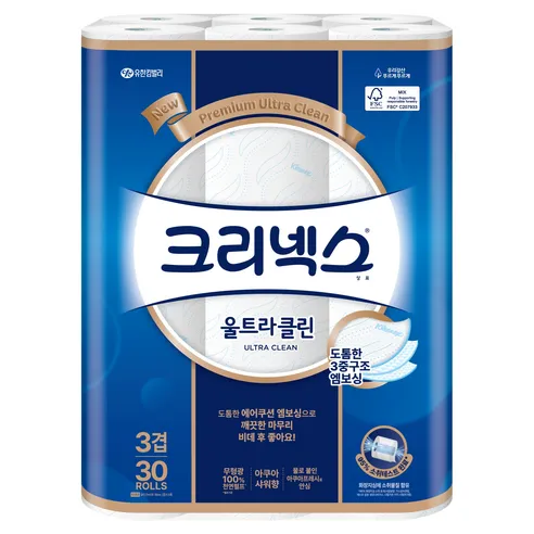 크리넥스 울트라클린 천연펄프 3겹 고급롤화장지